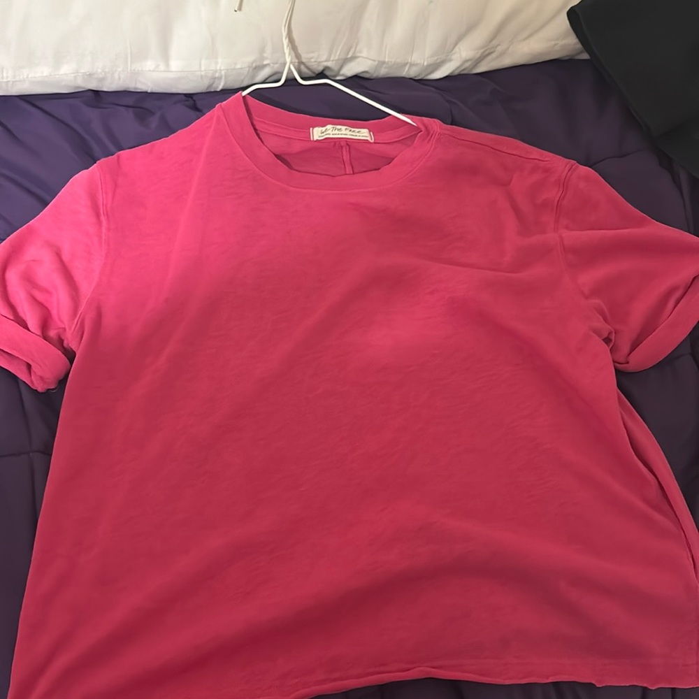 Free People Pink Long Cropped Short Sleeve Tee in XS